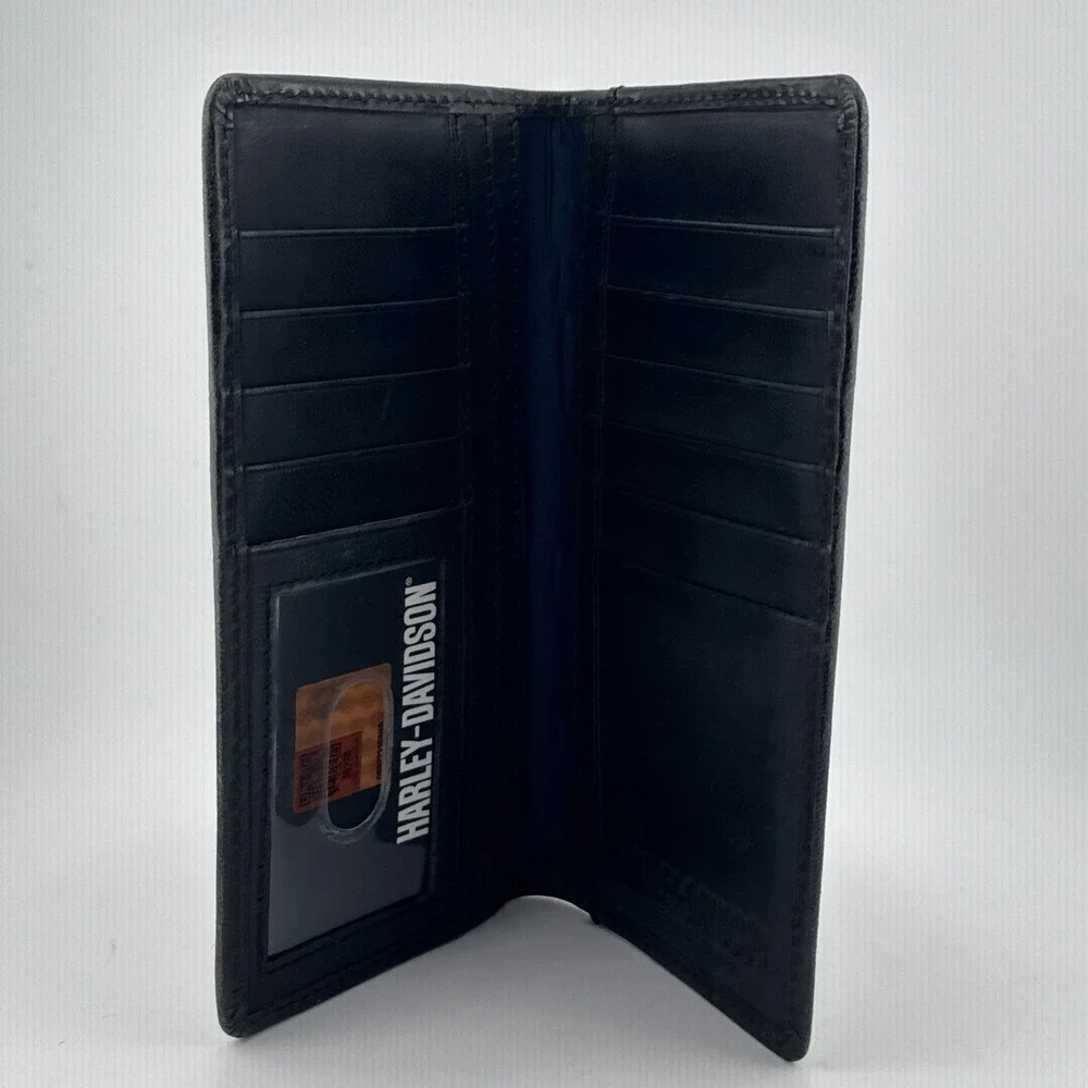 Harley-Davidson Black Leather Checkbook Wallet Checkbook Cover ID Window